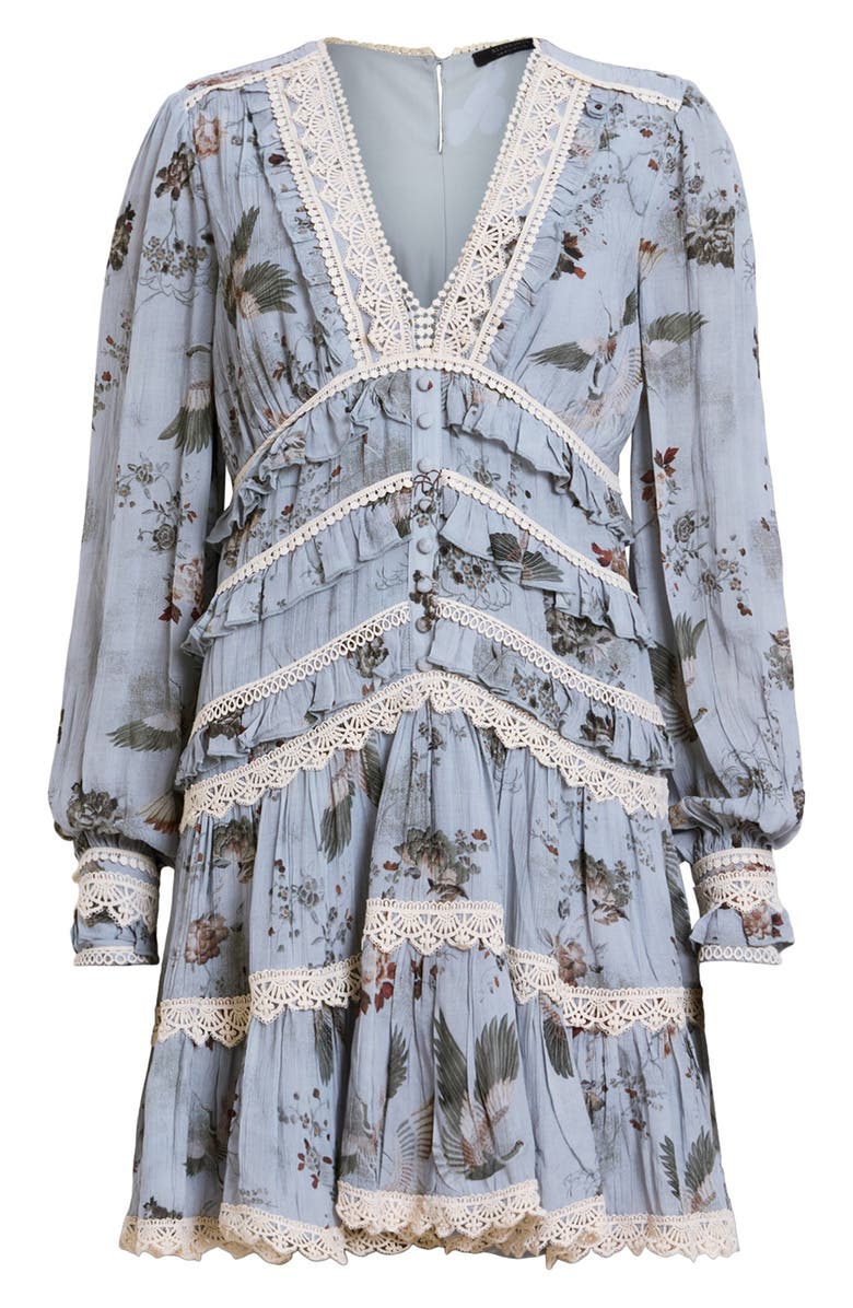 AllSaints Zora Long Sleeve Minidress, Alternate, color, Origin Blue Bird