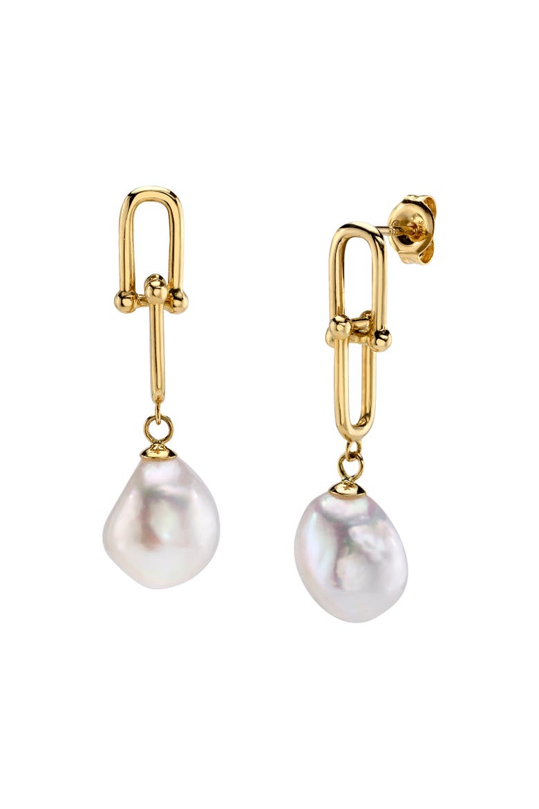 White Freshwater Baroque Pearl Kira Earrings, Main, color, Yellow Gold Fill