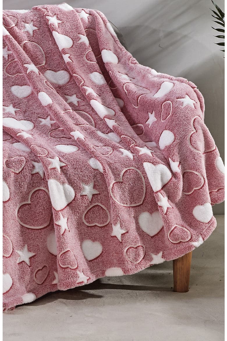 Glow in the Dark Ultra Plush Fleece Throw Blanket, Alternate, color, HEART/STAR