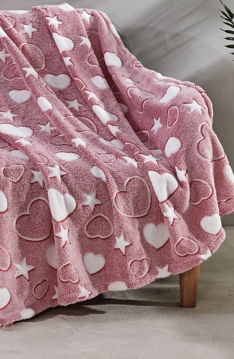 Luxury Home Glow in the Dark Ultra Plush Fleece Throw Blanket, Alternate, color, Heart/Star