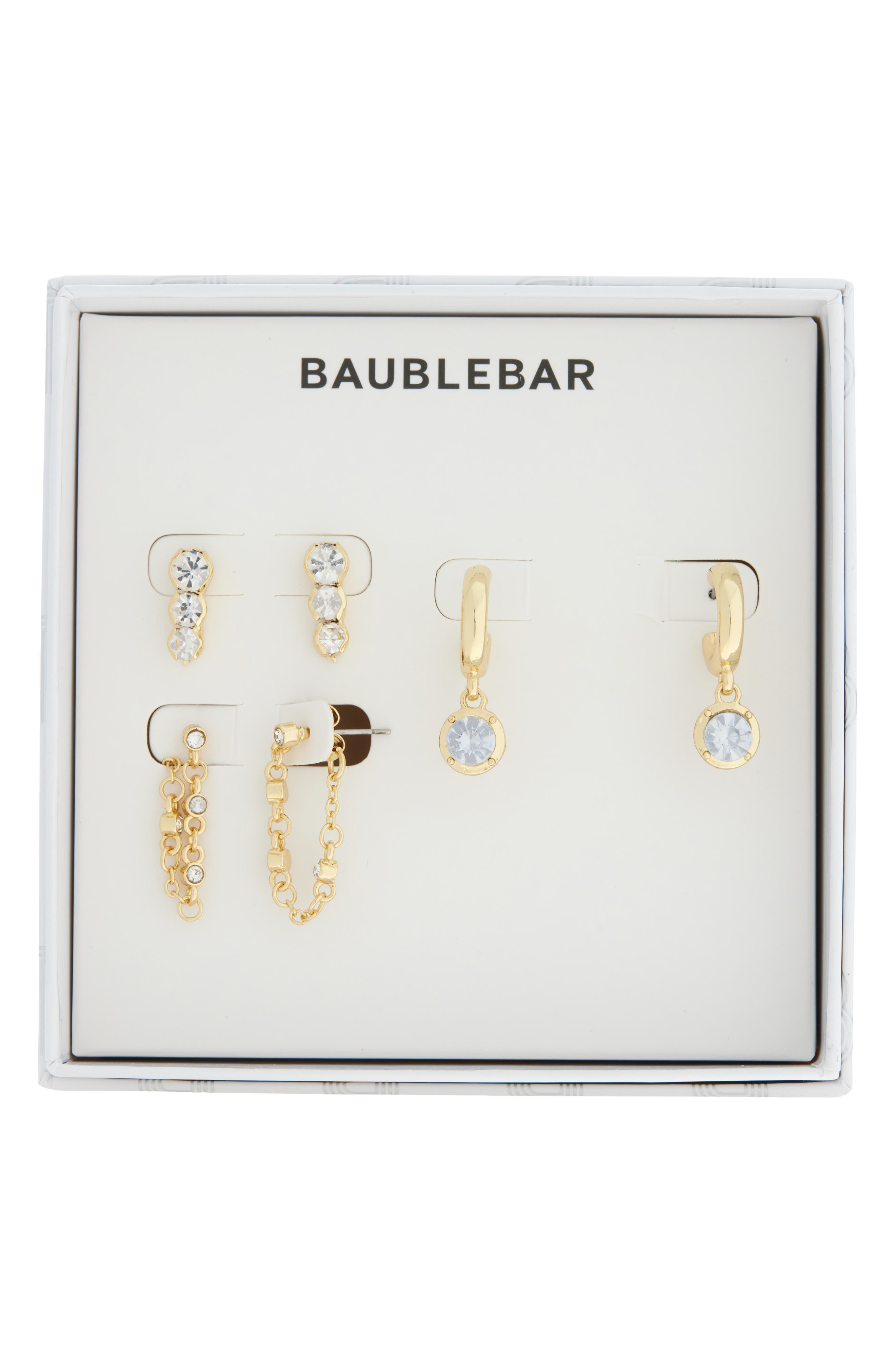 BaubleBar Set of 3 Crystal Stud, Hoop & Front/Back Earrings