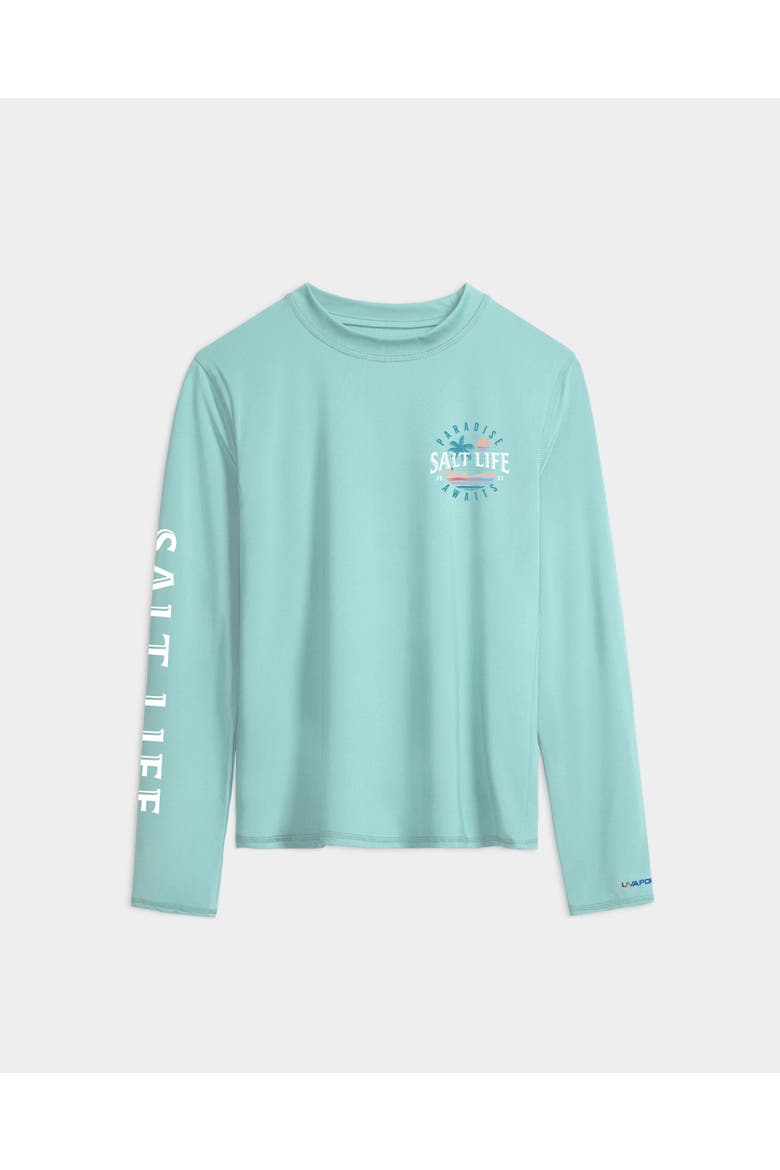 Paradise Awaits Performance Long Sleeve Tee, Main, color, Lt Aruba Heather