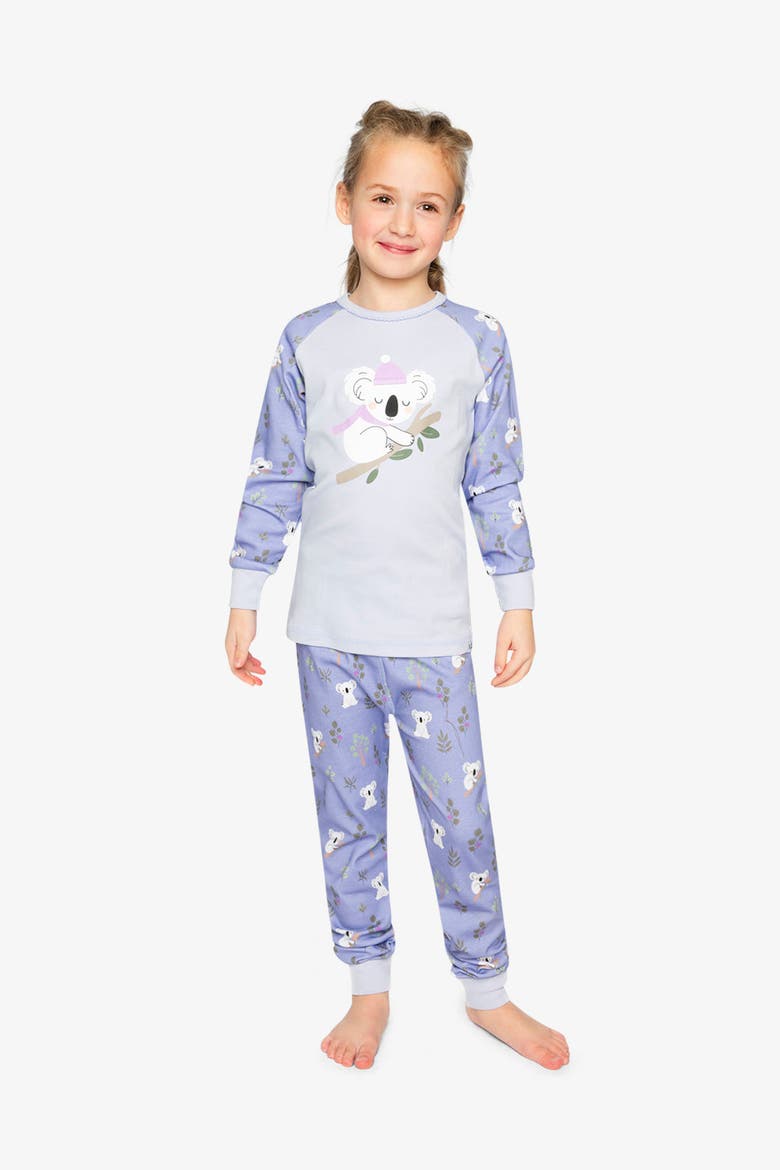Koala Organic Cotton Top Pants Two Piece Pajama Set, Alternate, color, Purple Koala Print