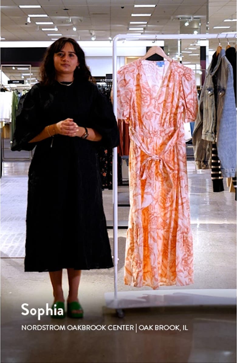 Floral Puff Sleeve Linen Blend Dress, sales video thumbnail