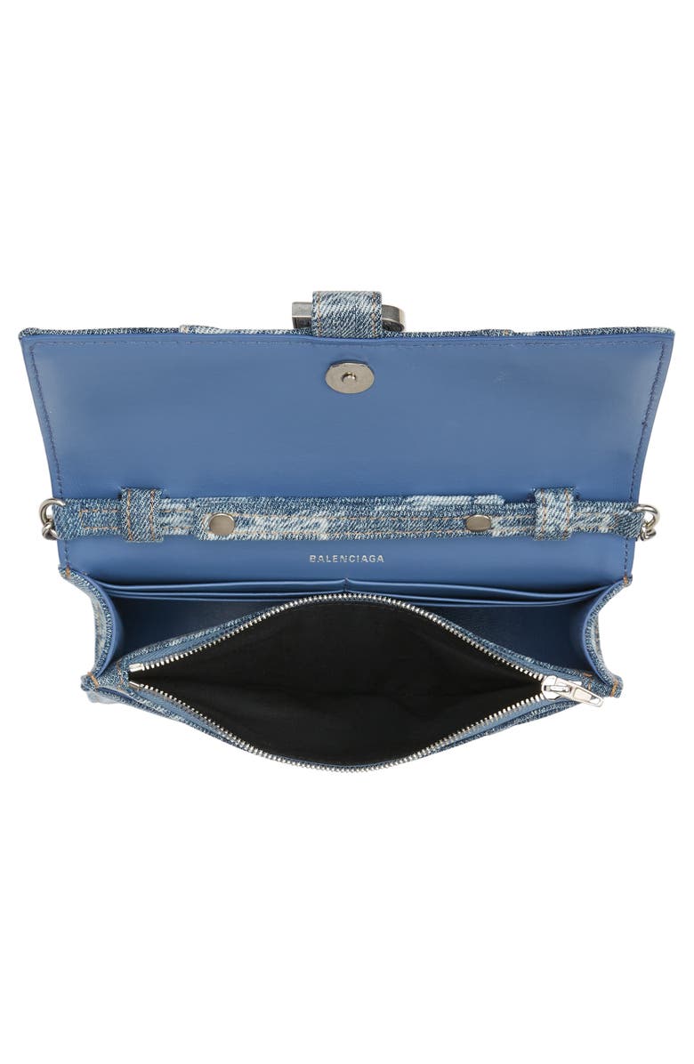 Balenciaga Hourglass License Logo Denim Wallet on a Chain, Alternate, color, 