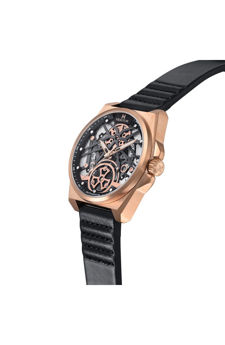 Heritor Automatic Romero Leather-Band Watch, Alternate, color, Rose Gold/Black