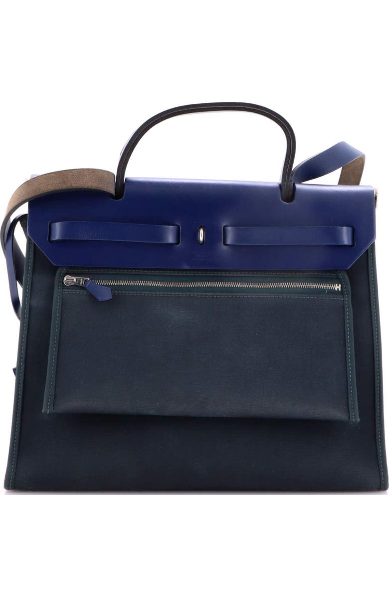 Pre-Owned Hermes Herbag Zip Leather and Toile 31, Alternate, color, Bleu Orage