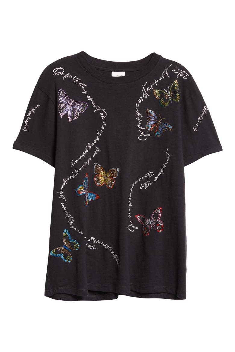 Butterfly Love Letter Embellished Cotton Graphic T-Shirt, Alternate, color, BLACK MULTI