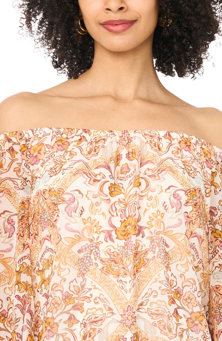 Vince Camuto Off the Shoulder Tie Hem Top, Alternate, color, Cozy Peach