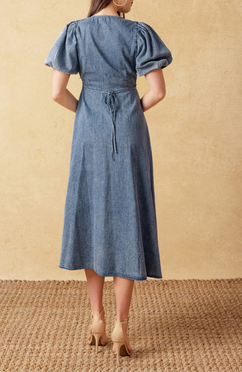 FLYING TOMATO Acid Wash Denim Midi Dress, Alternate, color, 