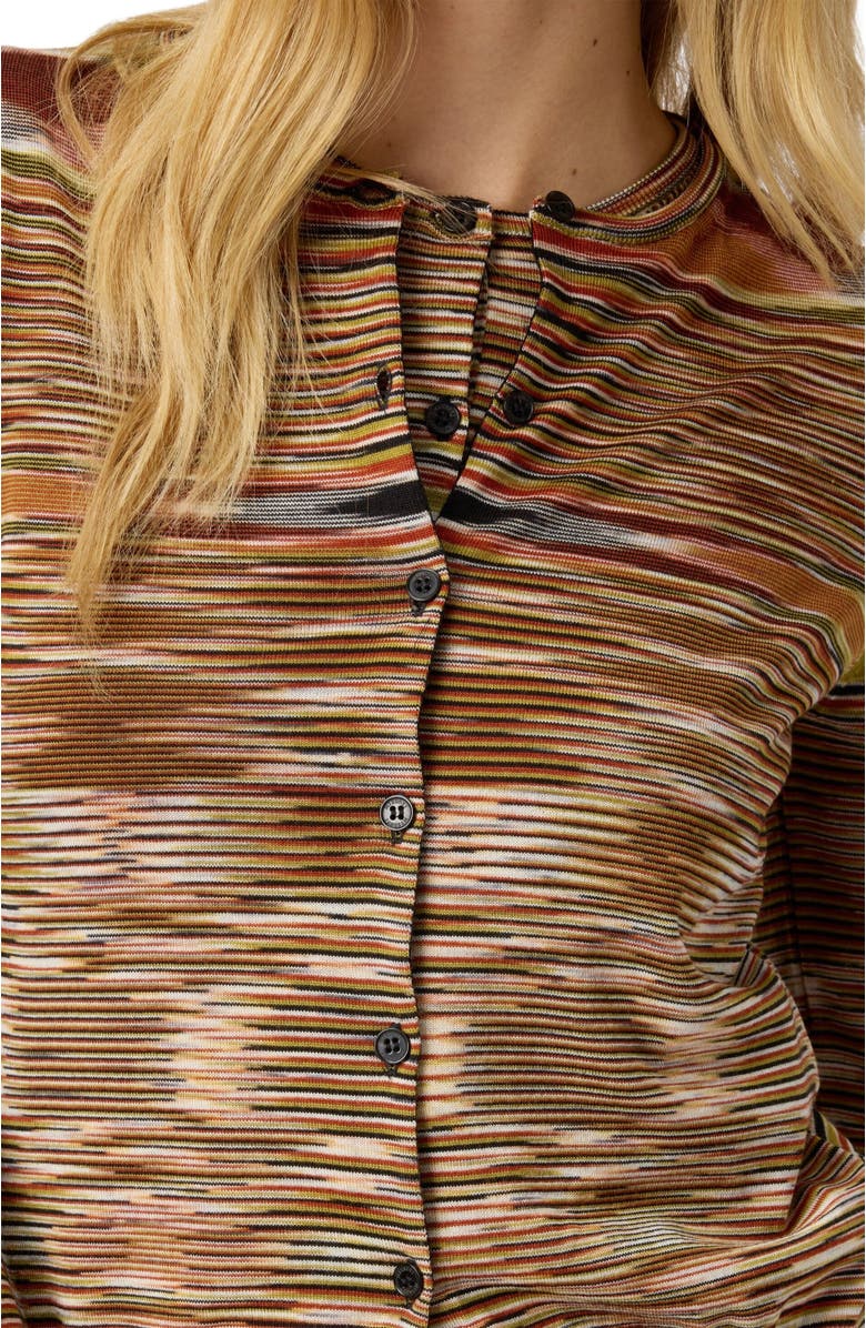 Missoni Short Crew Neck Cardigan In Smooth Flame Knit, Alternate, color, Multicoloured