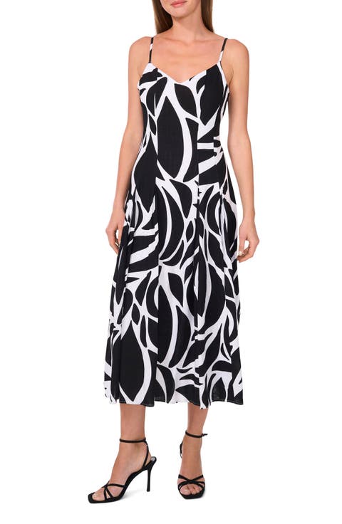 Abstract Floral Godet Pleat Dress