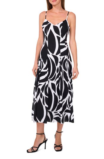 Halogen ® Abstract Floral Godet Pleat Dress In Black