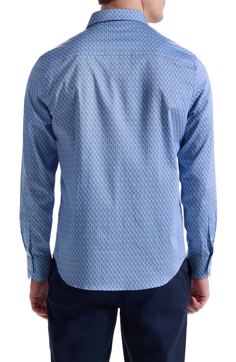 Bugatchi Axel Trim Fit Leaf Print Stretch Cotton Button-Up Shirt, Alternate, color, Air Blue