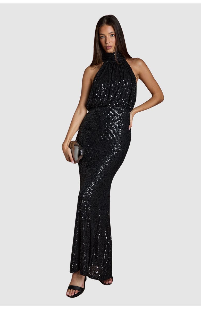 Coast Halterneck Sequin Bridesmaid Maxi Dress, Main, color, Black