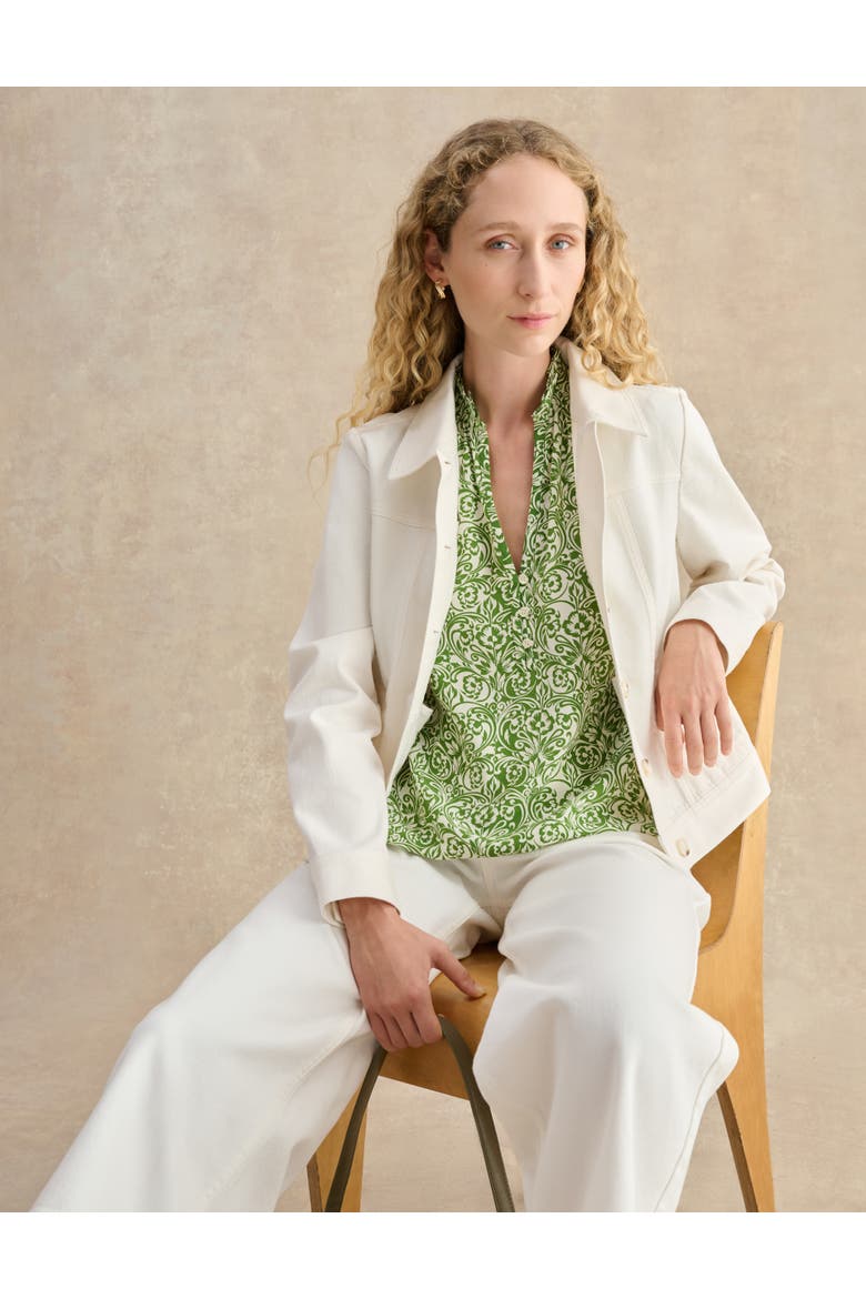 Tania Short Sleeve V-Neck Printed Blouse, Alternate, color, Green Ivory