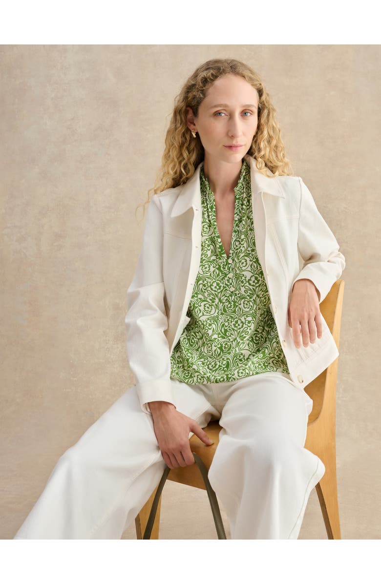 HOBBS LONDON Tania Short Sleeve V-Neck Printed Blouse, Alternate, color, Green Ivory