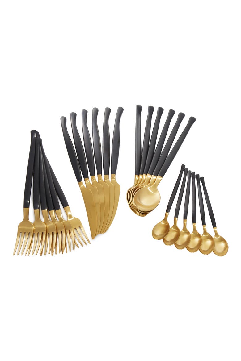 Dina 24-Piece Flatware Set, Main, color, BLACK AND GOLD