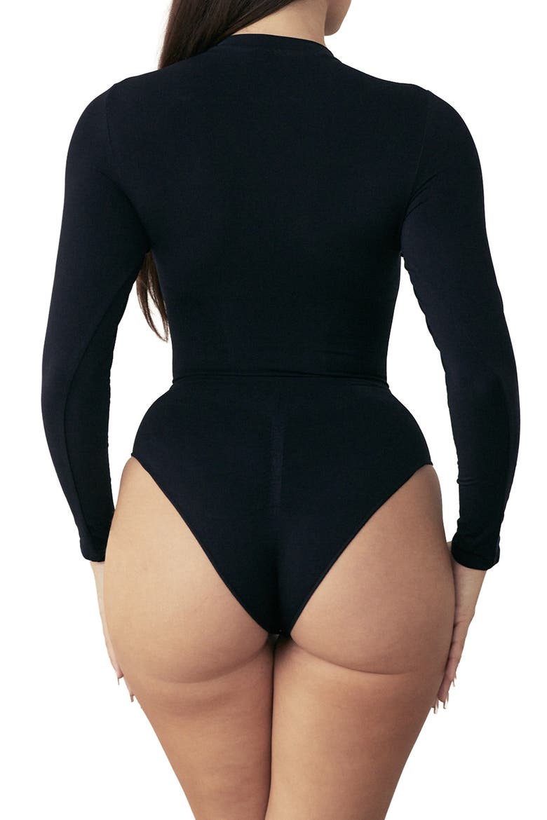 Butter Sculpt Long Sleeve Bodysuit, Alternate, color, BLACK