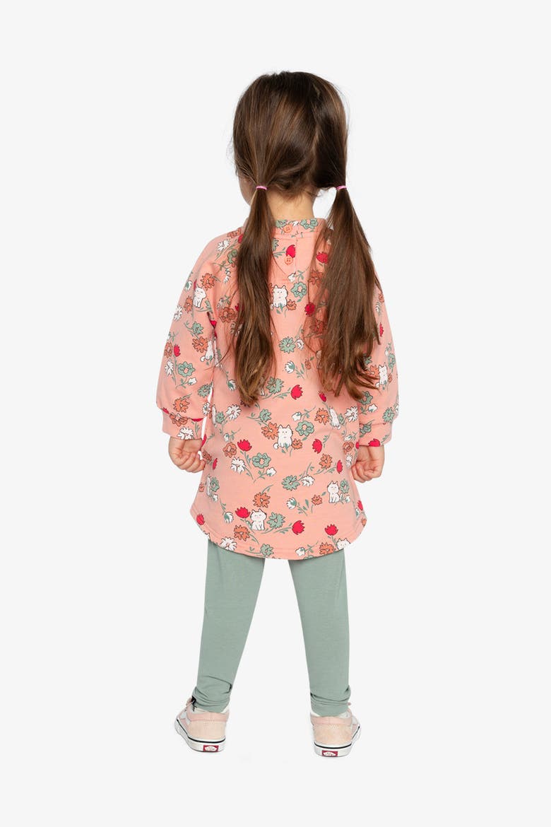 French Terry Cat Raglan Sleeve Curved Hem Dress, Alternate, color, Pink Cat Print