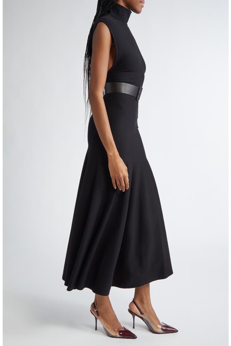 Turtleneck Jersey Belted Dress, Alternate, color, NOIR ALAIA