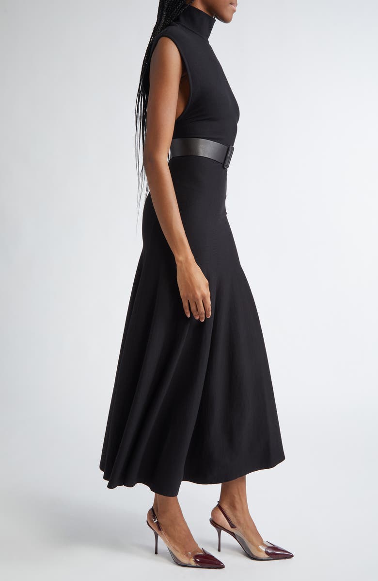 Alaïa Turtleneck Jersey Belted Dress, Alternate, color, Noir Alaia