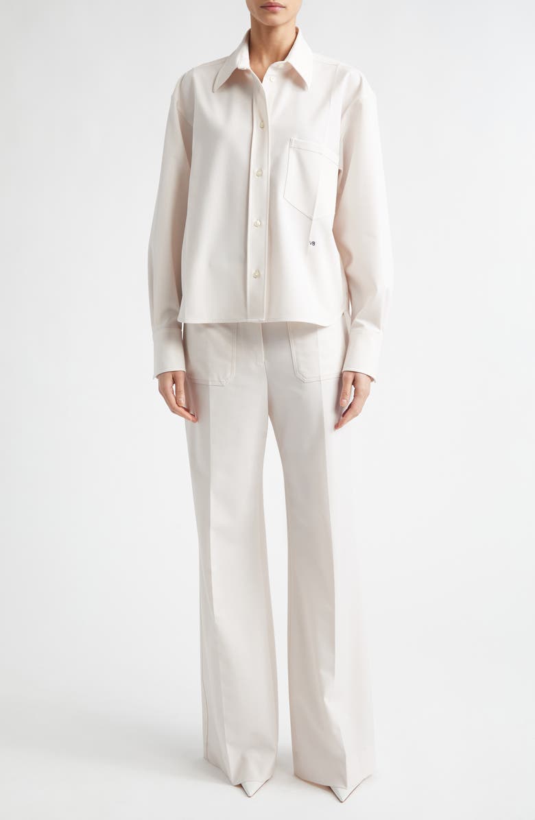 Victoria Beckham Long Sleeve Crop Button-Up Shirt, Alternate, color, Bone