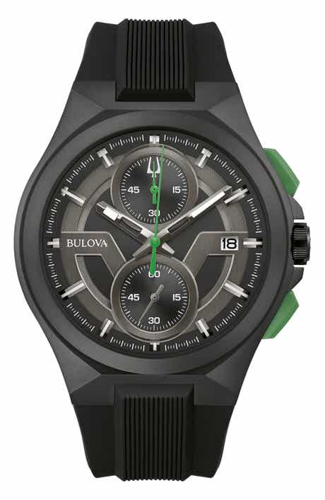 BULOVA Maquina Chronograph Silicone Strap Watch, 46mm