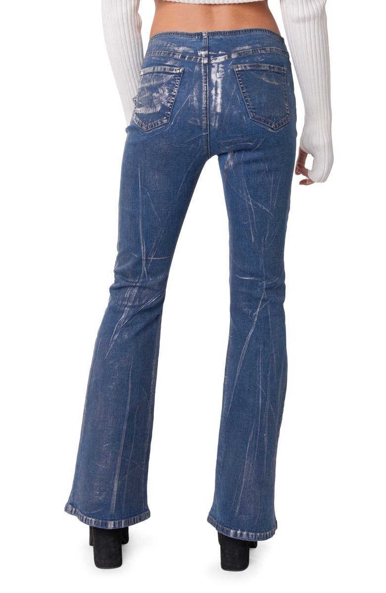 EDIKTED Metallic Coated Low Rise Flare Jeans, Alternate, color, 
