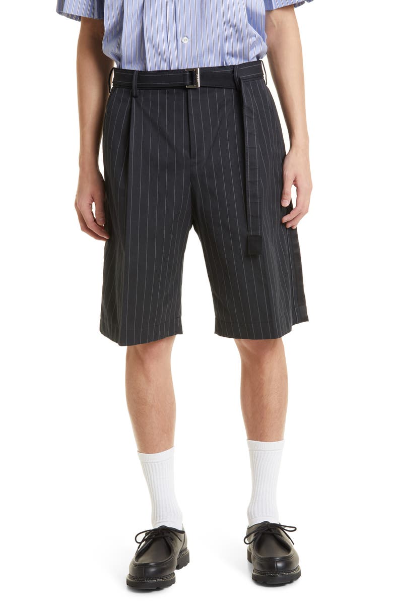 Sacai Chalk Stripe Belted Bermuda Shorts, Main, color,