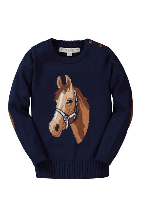 Girls' Organic Horse Intarsia Sweater, Kids
