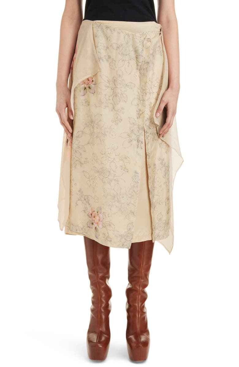 Dries Van Noten Sosta Floral Layered Mixed Media Silk Blend Skirt, Main, color,