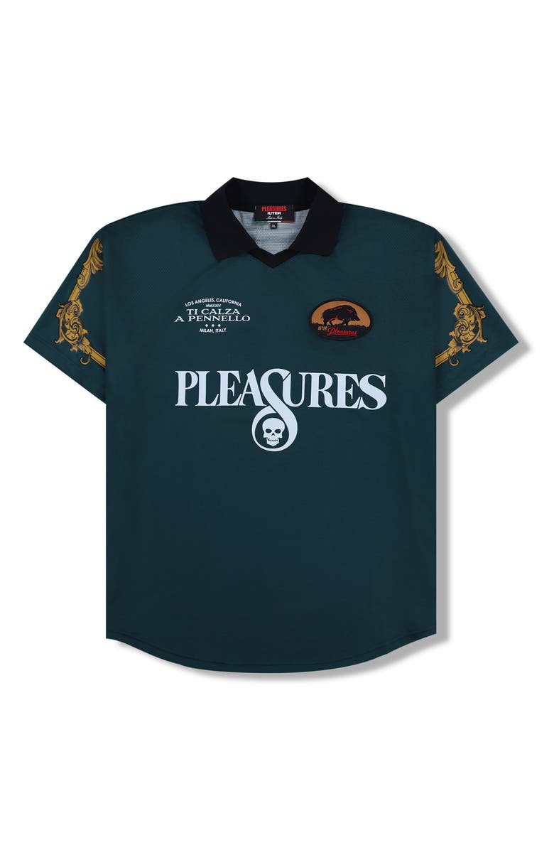 PLEASURES Carlo Johnny Collar Mesh Soccer Jersey, Alternate, color, 