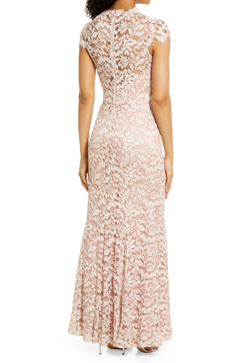 Eliza J Illusion Yoke Lace Trumpet Gown, Alternate, color, Blush