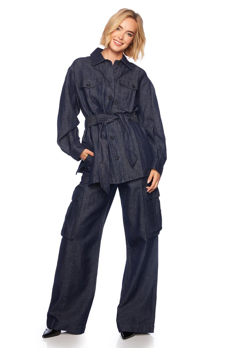 Susana Monaco Stretch Cotton & Linen Denim Jacket, Alternate, color, Dark Denim