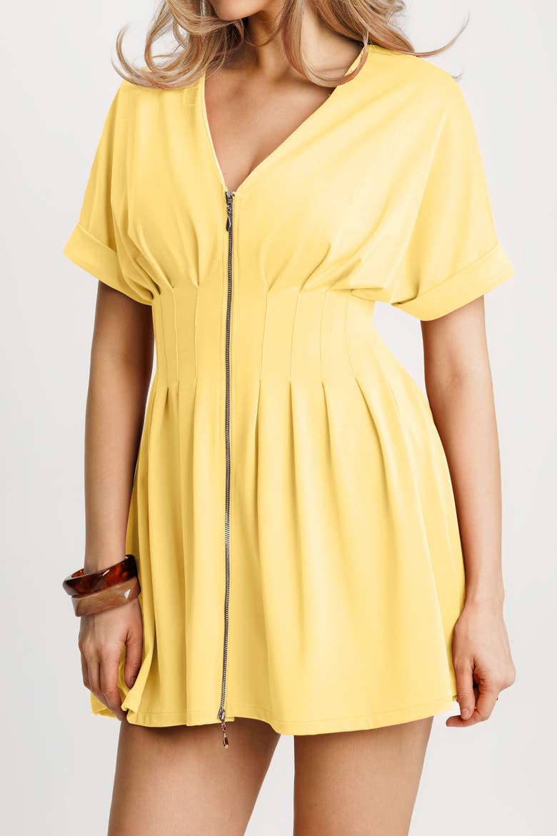 Zip Front Two-Piece Sculpting Mini Dress, Alternate, color, Yellow