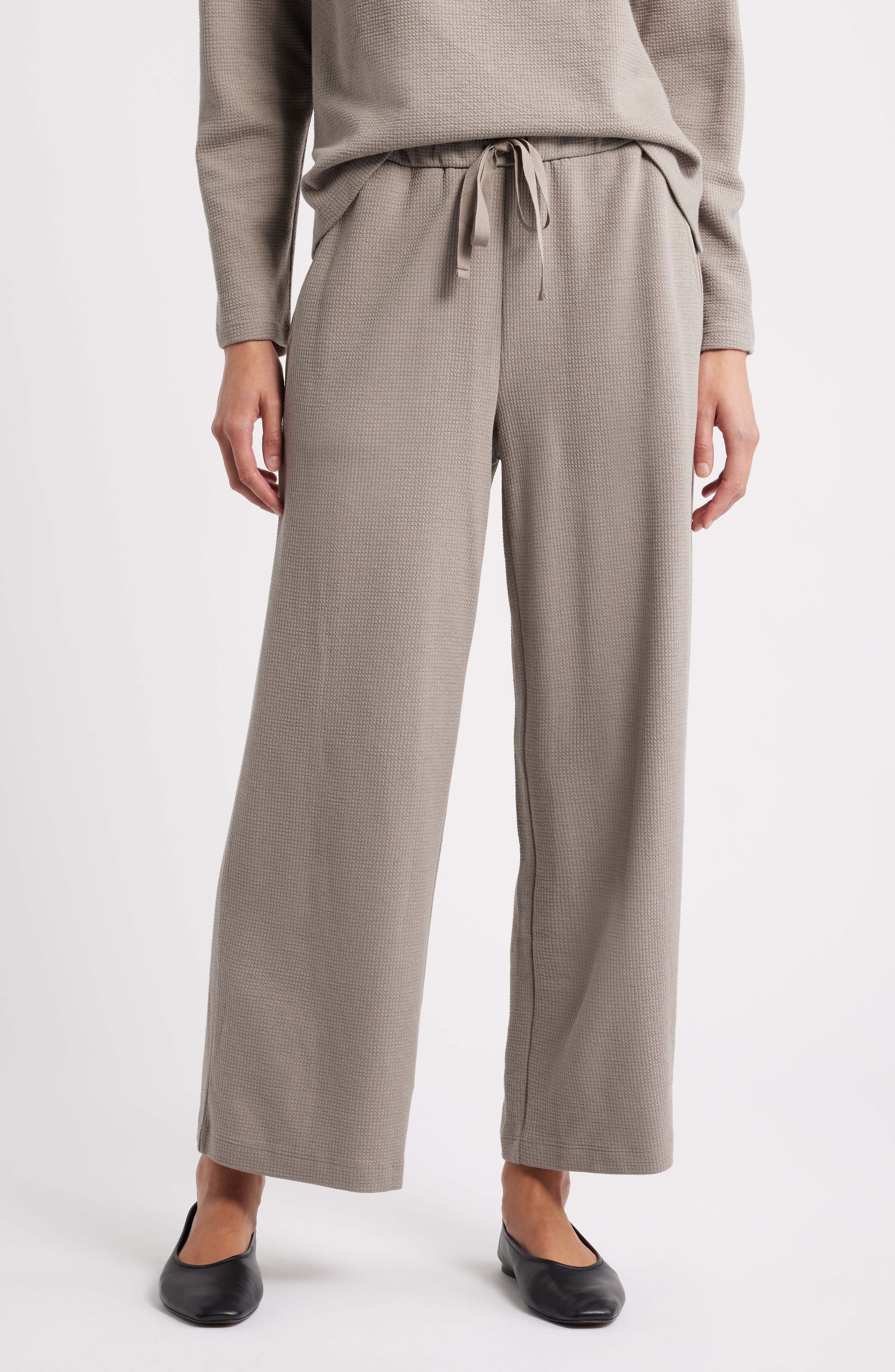 Eileen Fisher Organic Cotton Blend Ankle Wide Leg Drawstring Pants