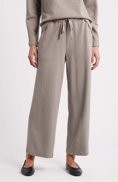 Organic Cotton Blend Ankle Wide Leg Drawstring Pants