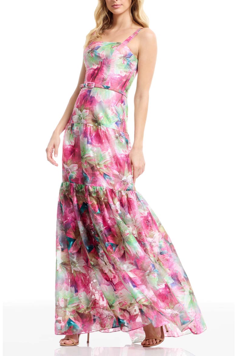 Tate Floral Jacquard Belted Dress, Alternate, color, BRIGHT FUCHSIA MULTI