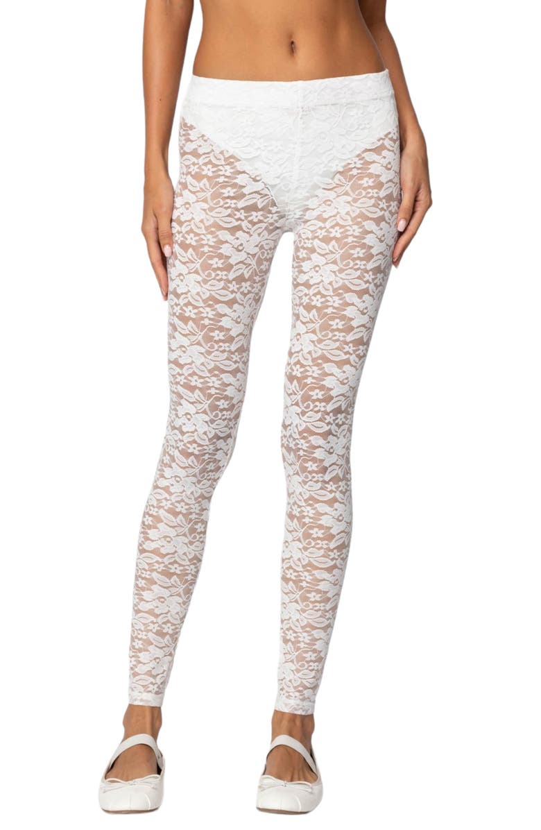 EDIKTED Sheer Lace Leggings, Main, color, White
