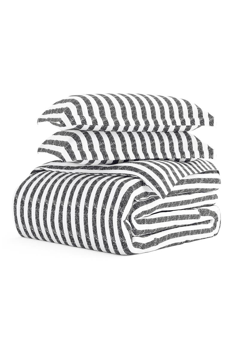 Premium Ultra Soft 3-Piece Puffed Rugged Stripes Duvet Cover Set, Main, color, GRAY