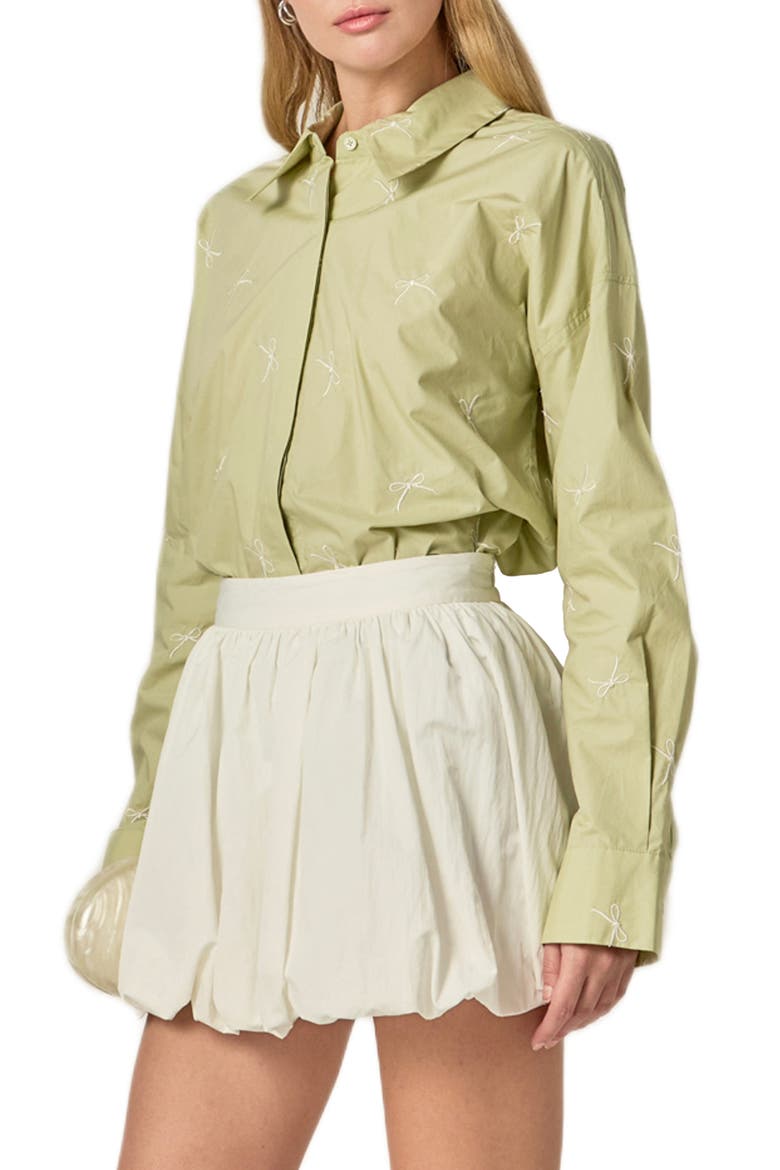 Bow Embroidery Shirt, Alternate, color, SAGE