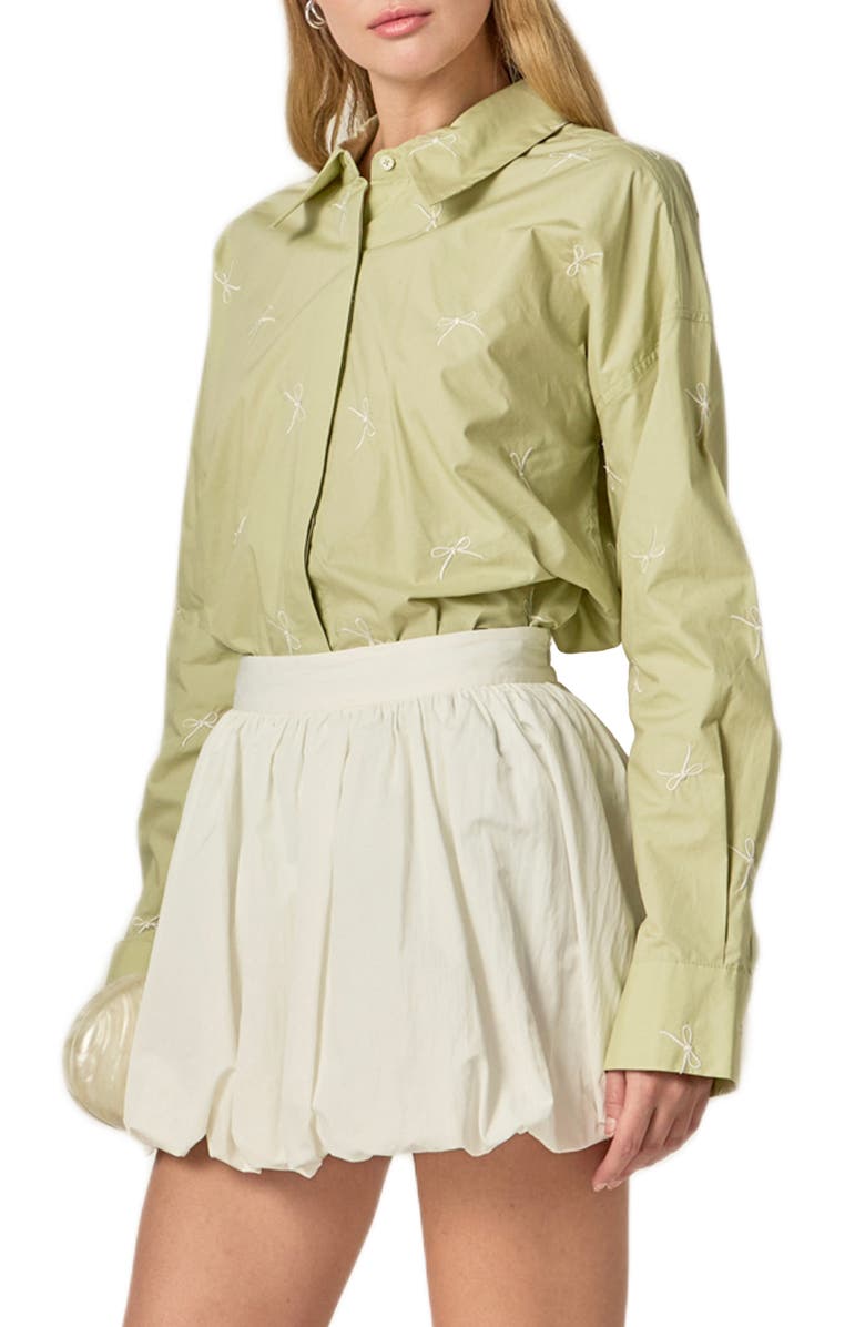 English Factory Bow Embroidery Shirt, Alternate, color, Sage