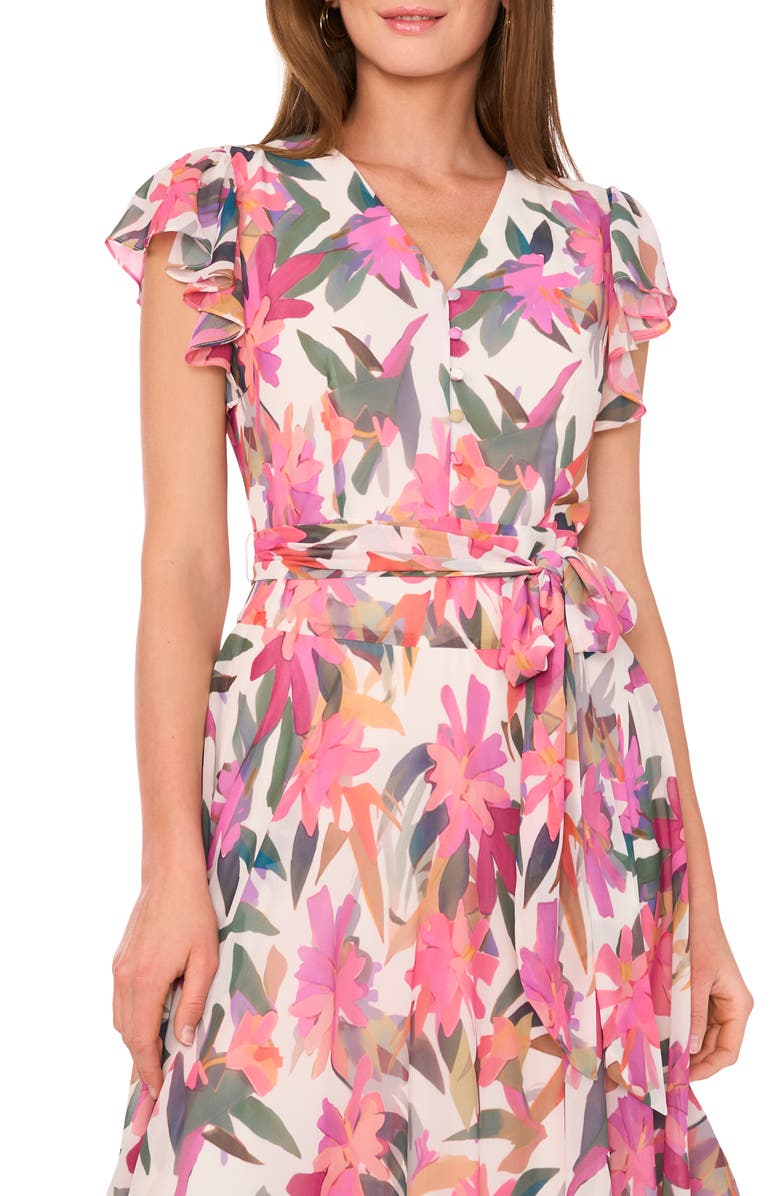 Vince Camuto Floral Belted Midi Dress, Alternate, color, 