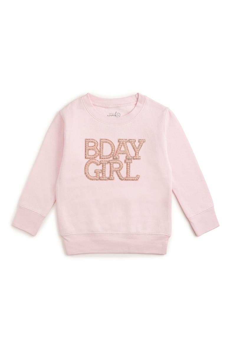 Sweet Wink Pearl BDay Girl Patch Sweatshirt, Main, color, Ballet Pink