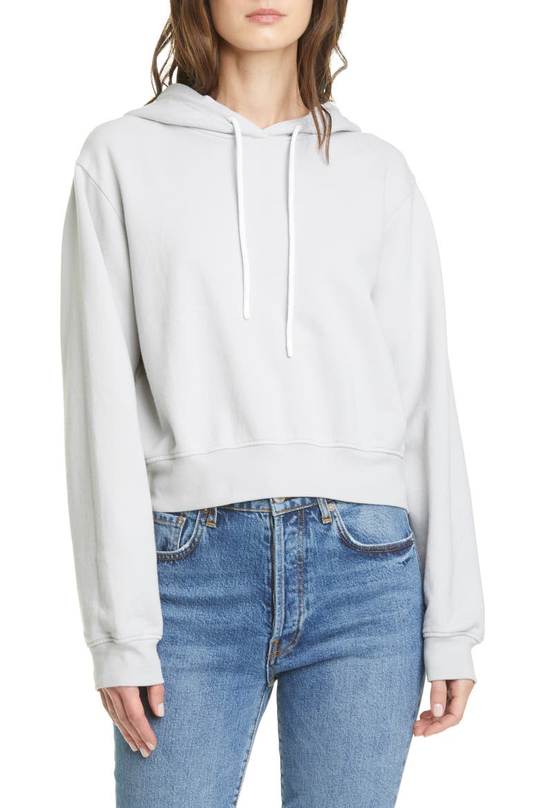 Milan Crop Distressed Hoodie, Main, color, WHITE STONE