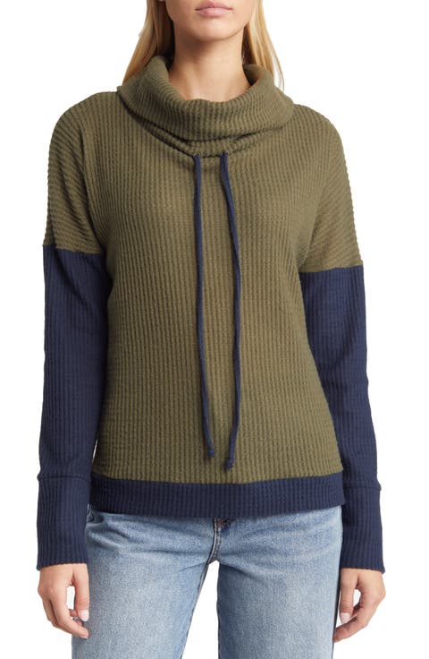 Cowl Neck Waffle Knit Pullover