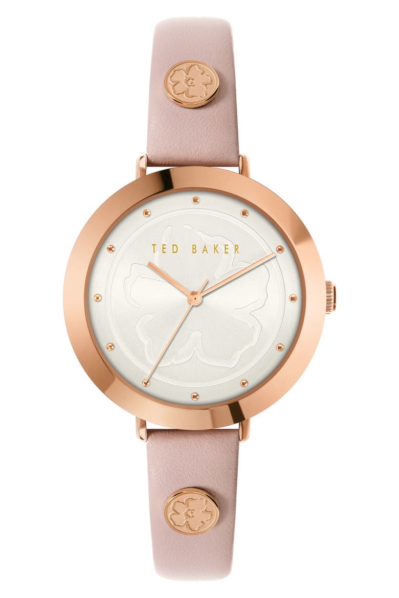 Ammy Magnolia 3H Leather Strap Watch, 34mm, Main, color, ROSE GOLD/ SILVER/ PINK