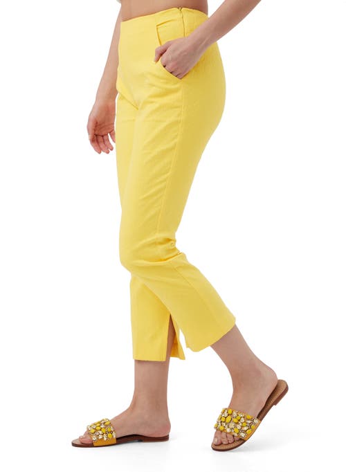 Trina Turk Textured Cotton Straight Leg Pop Pant In Lavandou Lemon