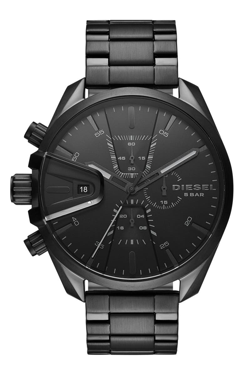 DIESEL<sup>®</sup> Diesel MS9 Bracelet Chronograph Watch, 48mm, Main, color, Black